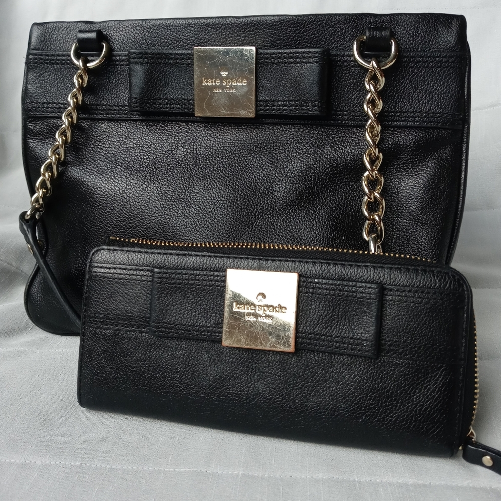 AUTH KATE SPADE PRIMROSE HILL ZIP BOW DARCY LEATHER CHAIN BAG PURSE & WALET